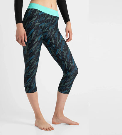 Women's Endurance10 Hyperboom Print Contrast Swim Capri - Black, Dark Teal & Arctic Glass