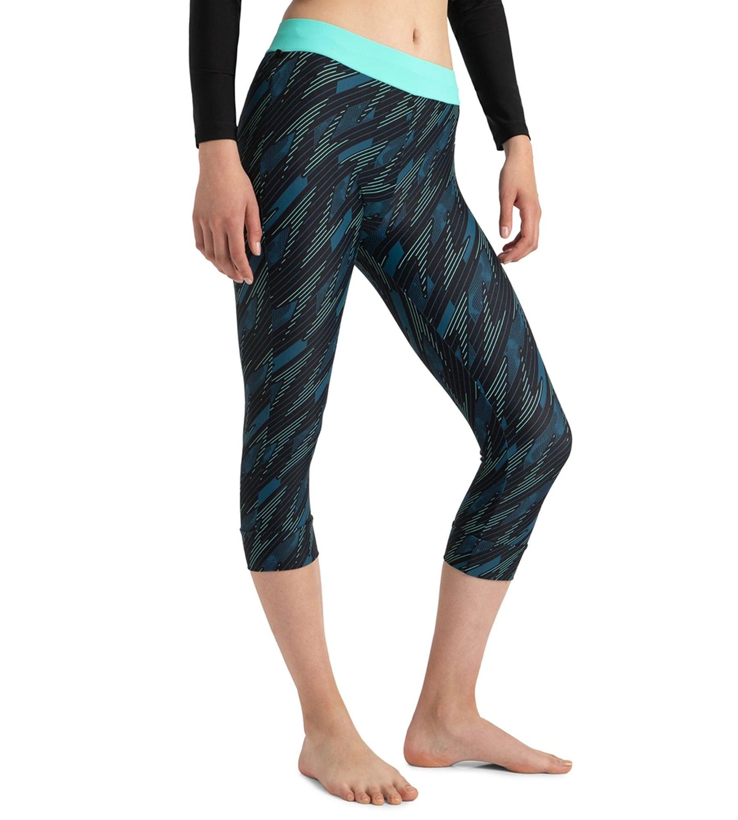 Women's Endurance10 Hyperboom Print Contrast Swim Capri - Black, Dark Teal & Arctic Glass