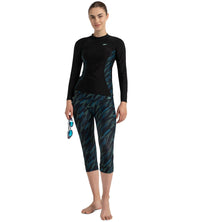 Women's Endurance10 Hyperboom Print Contrast Swim Capri - Black, Dark Teal & Arctic Glass