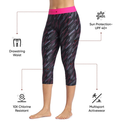 Women's Endurance 10 Hyperboom Contrast Swim Capri - Black & Electric Pink