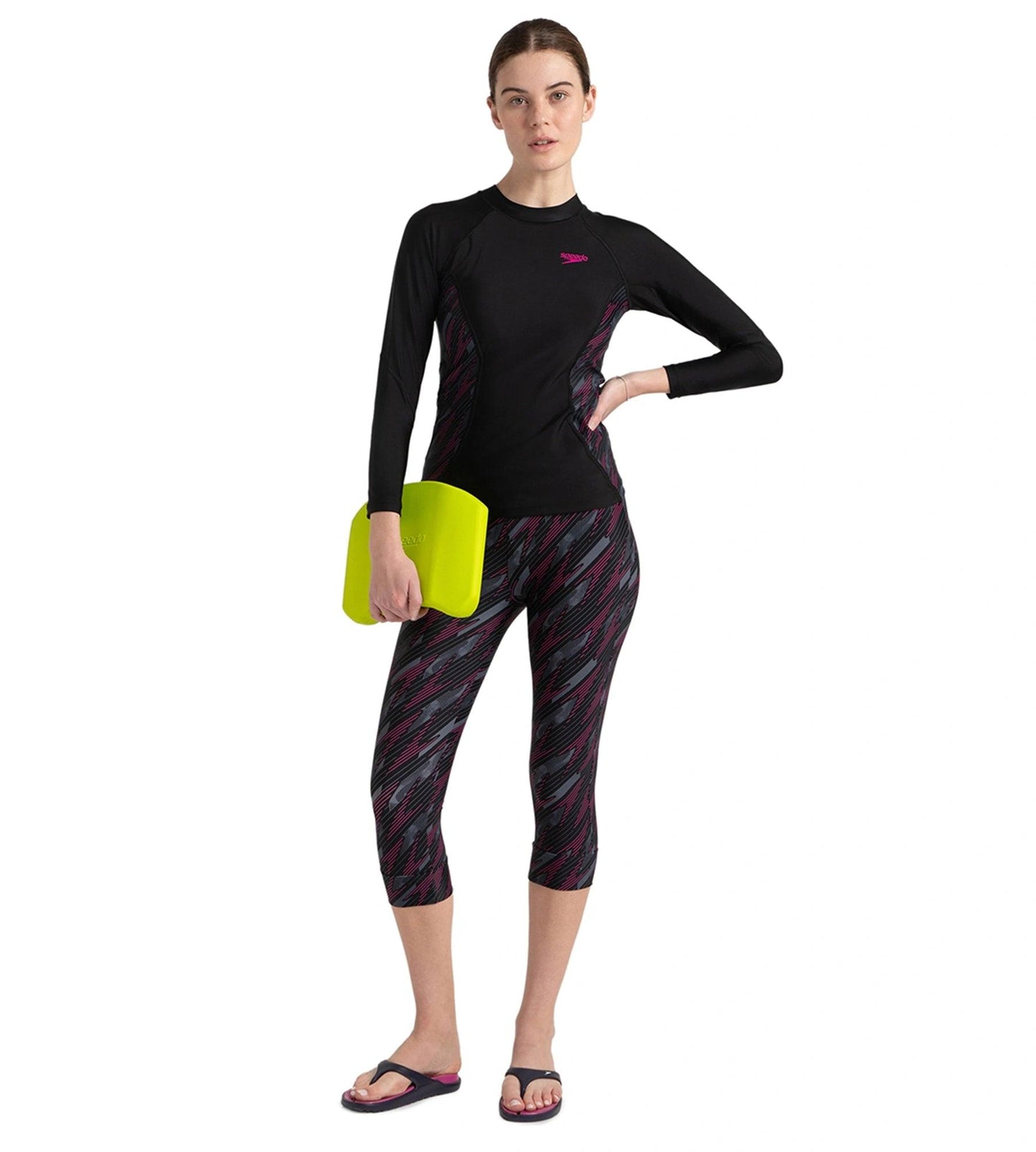 Women's Endurance 10 Hyperboom Contrast Swim Capri - Black & Electric Pink