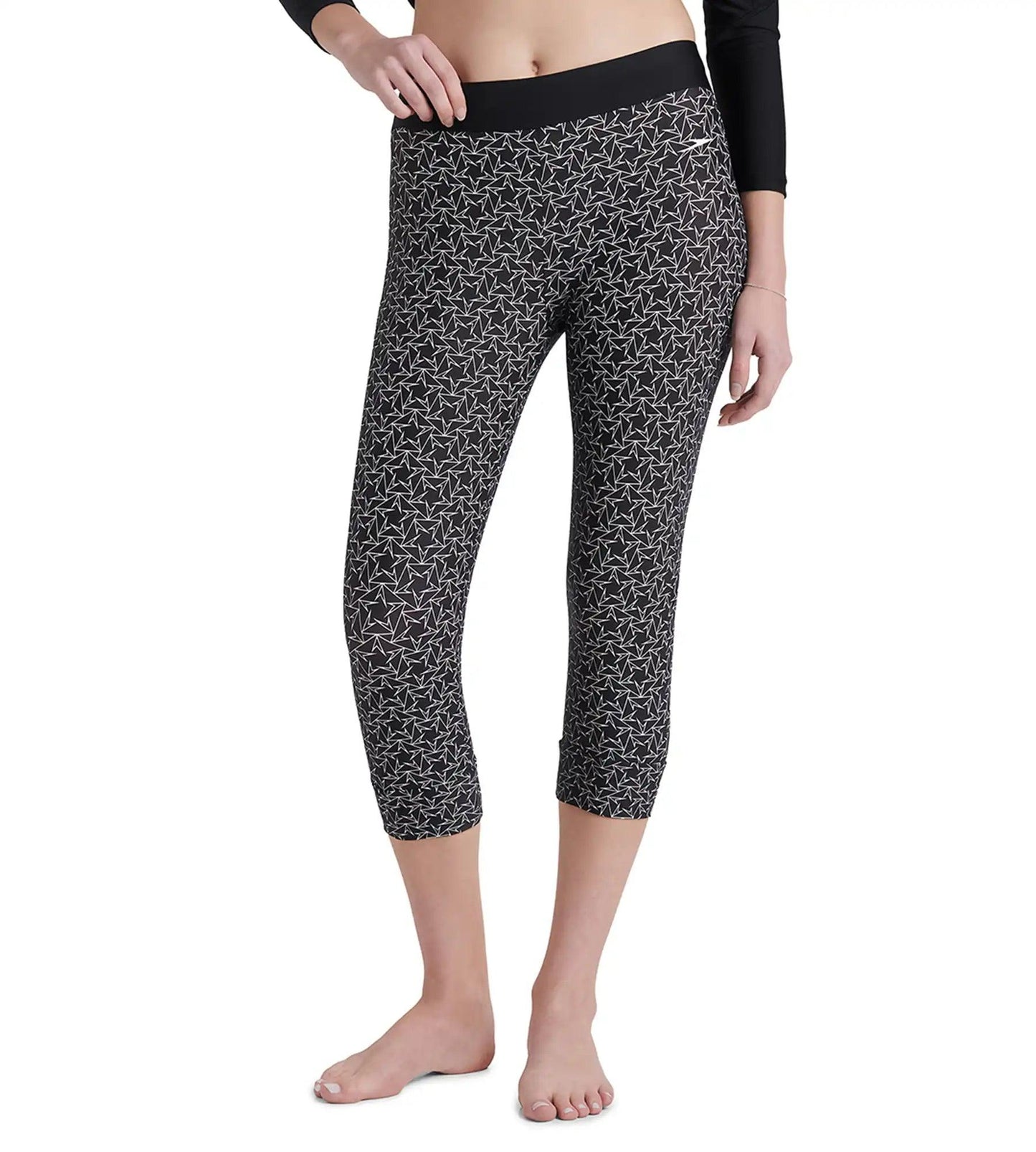 Women's Endurance 10 Printed Contrast Swim Capri - Black & White