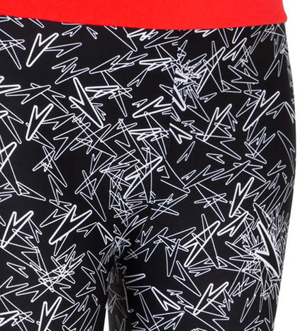 Women's Nylon Boom Splice Printed Swim Capri - Black, White & Lava Red