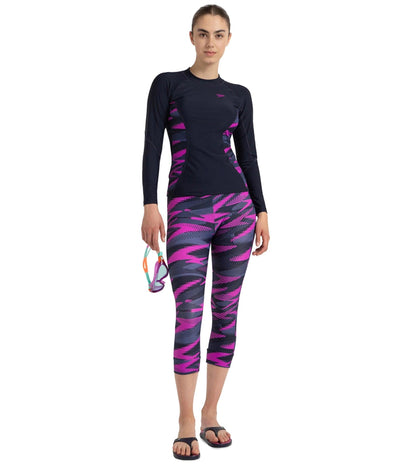 Women's Endurance10 Hyperboom Print Contrast Swim Capri - True Navy, Hapuna Blue & Diva