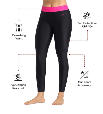 Women's Endurance 10 Solid Contrast Leggings  - Black & Electric Pink