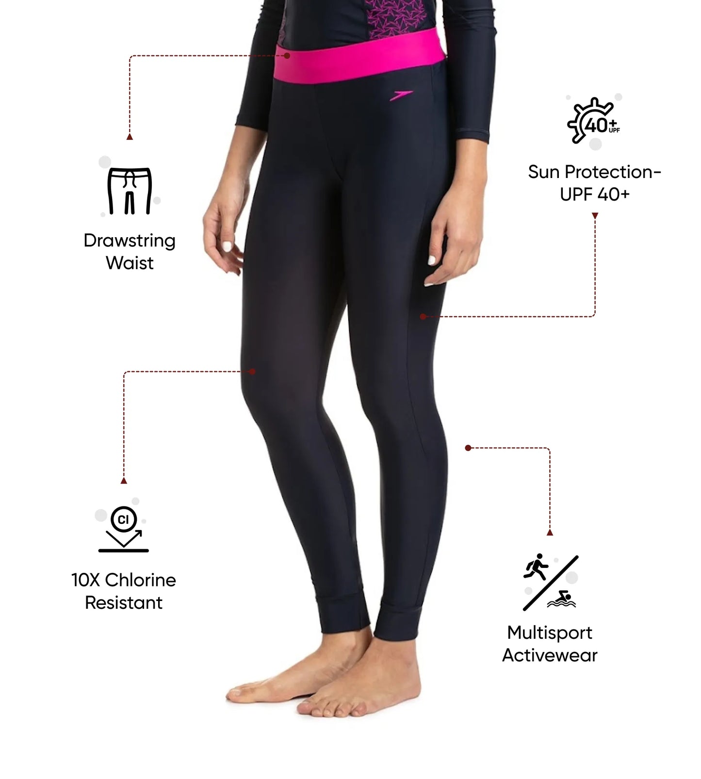 Women's Endurance 10 Active Leggings - True Navy & Electric Pink