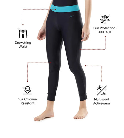 Women's Endurance 10 Solid Contrast Leggings - True Navy & Aquarium