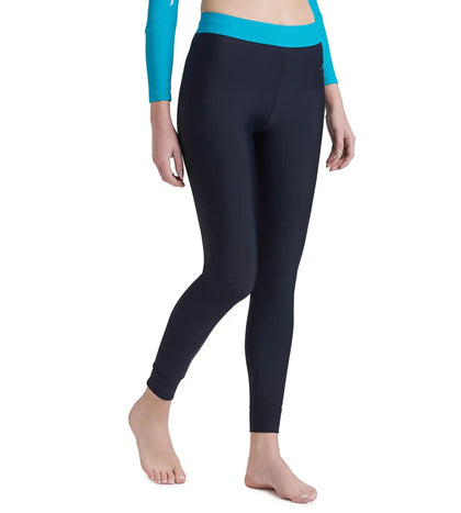 Women's Endurance 10 Solid Contrast Leggings - True Navy & Aquarium