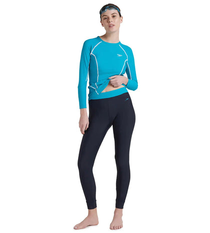 Women's Endurance 10 Solid Contrast Leggings - True Navy & Aquarium