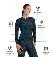 Women's Hyperboom Splice Print Long Sleeve Suntop - Black, Dark Teal & Arctic Glass