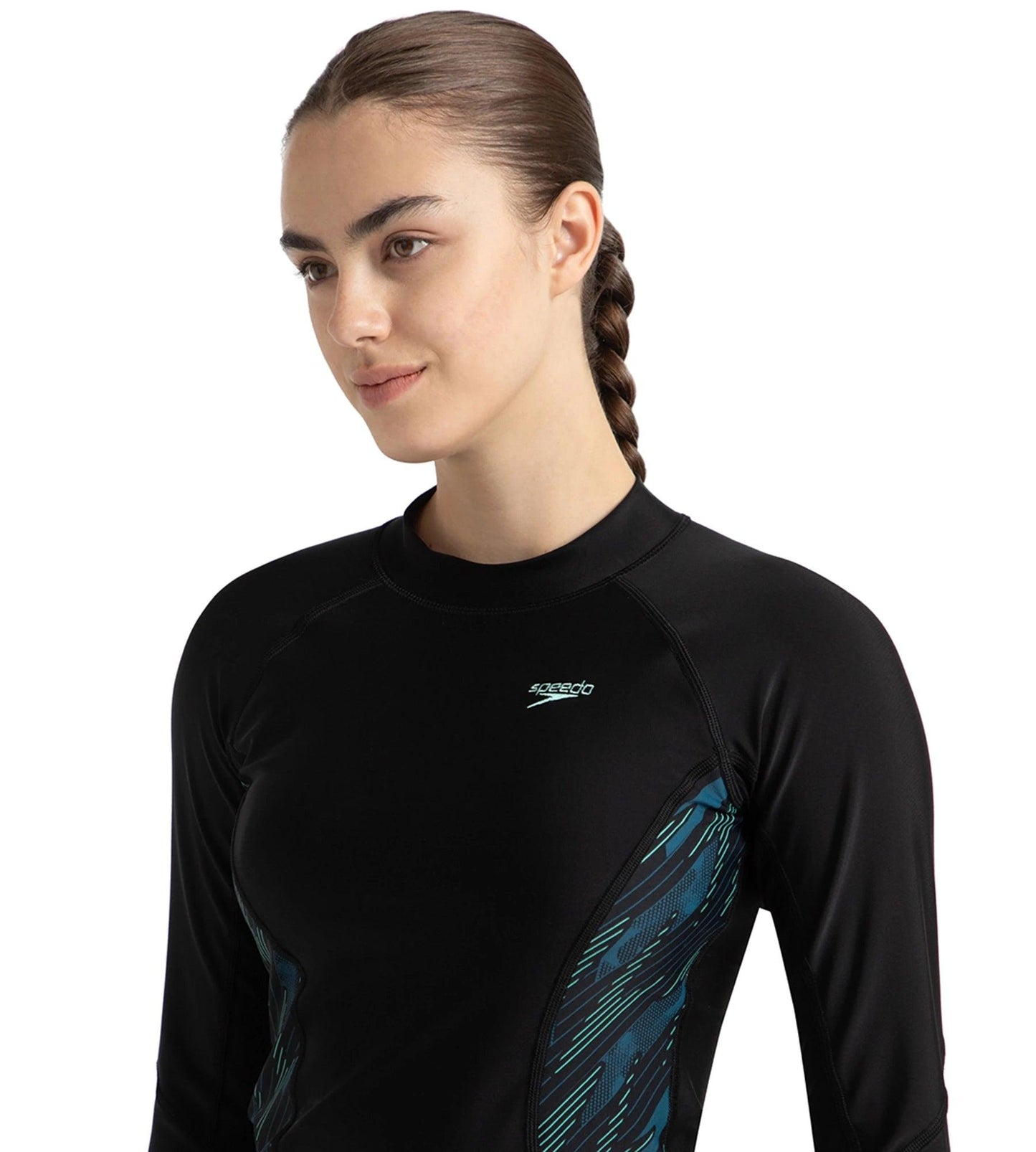 Women's Hyperboom Splice Print Long Sleeve Suntop - Black, Dark Teal & Arctic Glass