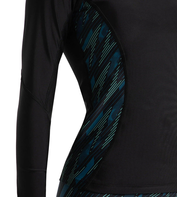 Women's Hyperboom Splice Print Long Sleeve Suntop - Black, Dark Teal & Arctic Glass