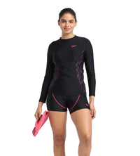 Women's Endurance Hyperboom Splice Suntop - Black  &  Electric Pink_3