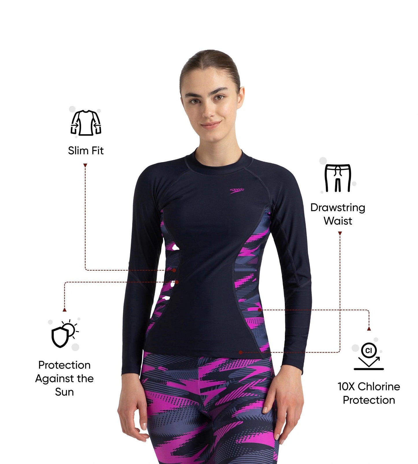 Women's Hyperboom Splice Print Long Sleeve Suntop - True Navy, Hapuna Blue & Diva