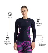 Women's Hyperboom Splice Print Long Sleeve Suntop - True Navy, Hapuna Blue & Diva