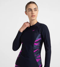 Women's Hyperboom Splice Print Long Sleeve Suntop - True Navy, Hapuna Blue & Diva