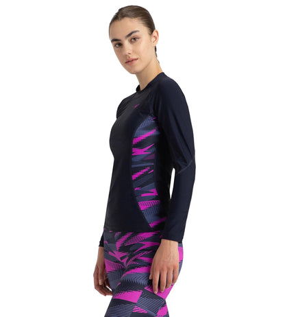 Women's Hyperboom Splice Print Long Sleeve Suntop - True Navy, Hapuna Blue & Diva