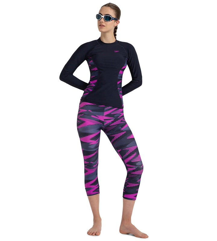 Women's Hyperboom Splice Print Long Sleeve Suntop - True Navy, Hapuna Blue & Diva