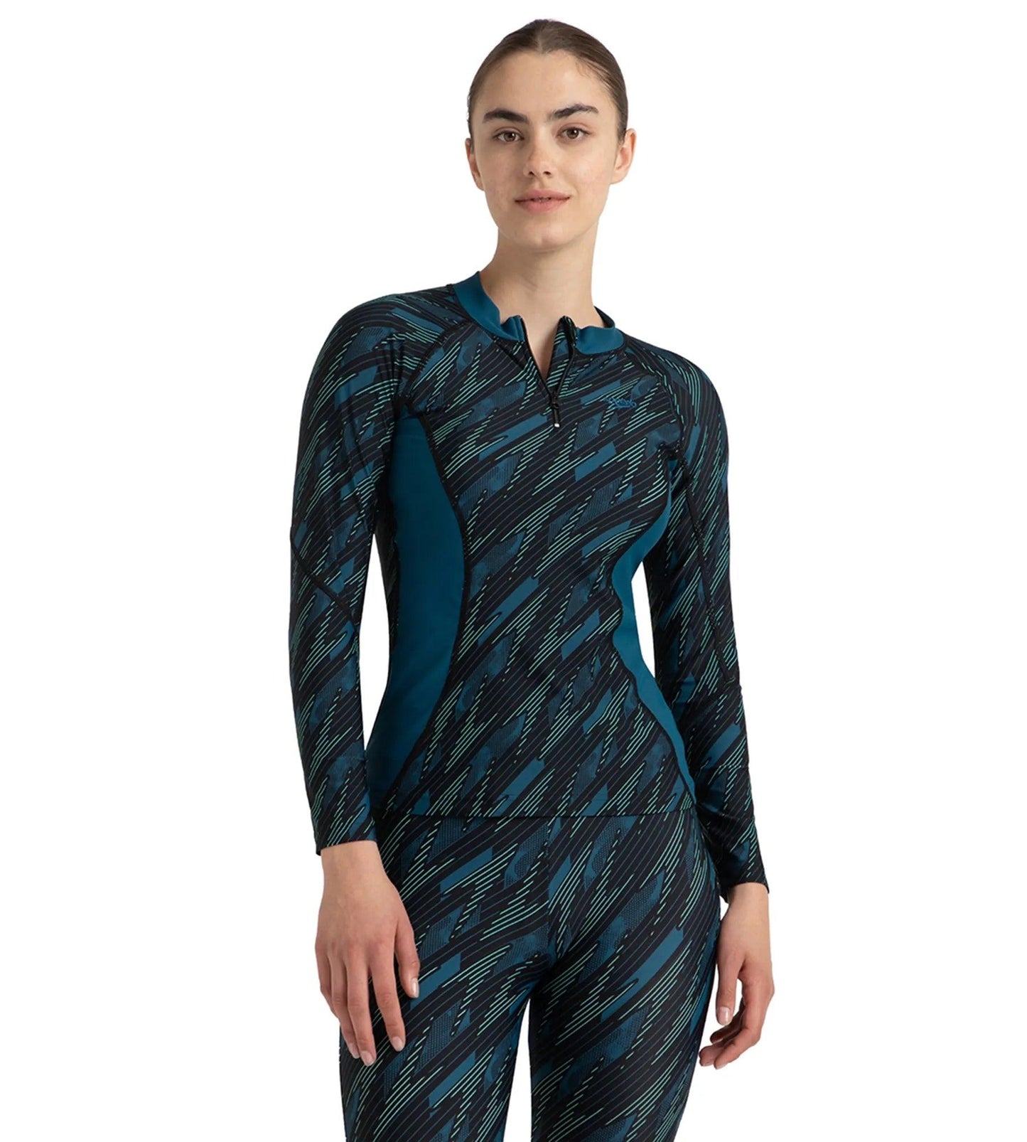 Women's Hyperboom Print Long Sleeve Suntop - Black, Dark Teal & Arctic Glass