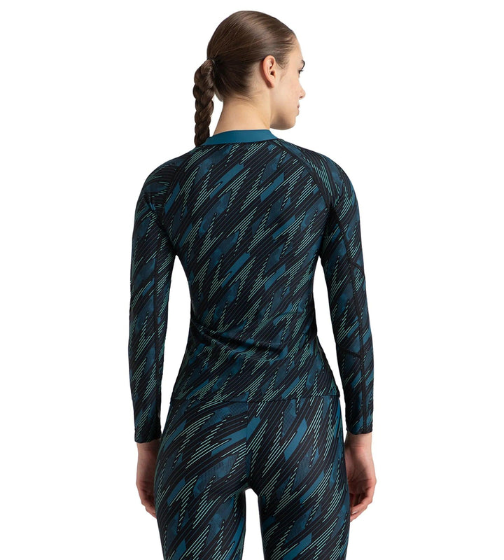 Women's Hyperboom Print Long Sleeve Suntop - Black, Dark Teal & Arctic Glass