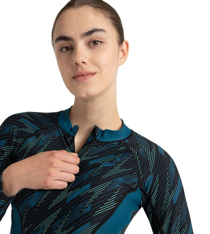 Women's Hyperboom Print Long Sleeve Suntop - Black, Dark Teal & Arctic Glass