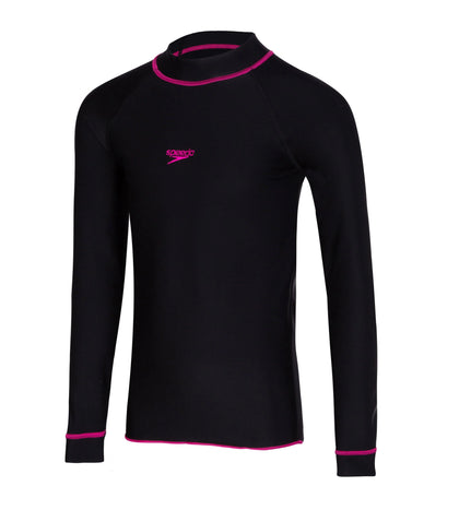 Girls Nylon Long Sleeve Suntop - Black & Electric Pink