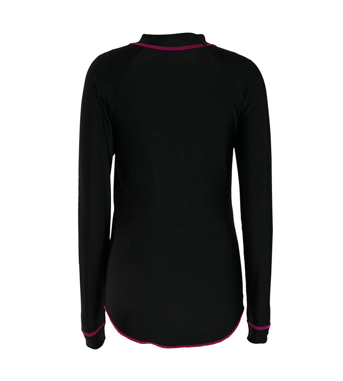 Girls Nylon Long Sleeve Suntop - Black & Electric Pink