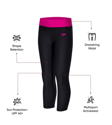 Girl's Endurance 10 Solid Swim Capri - Black & Electric Pink