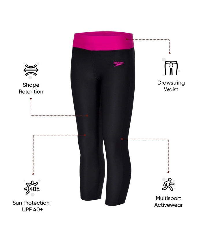 Girl's Endurance 10 Solid Swim Capri - Black & Electric Pink