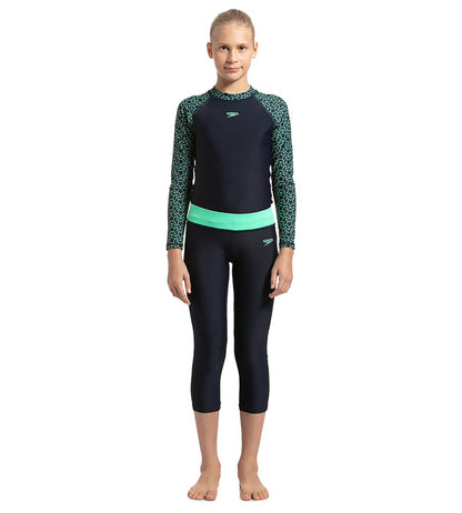 Girls Polyamide Swim Active Capri - True Navy & Green Glow