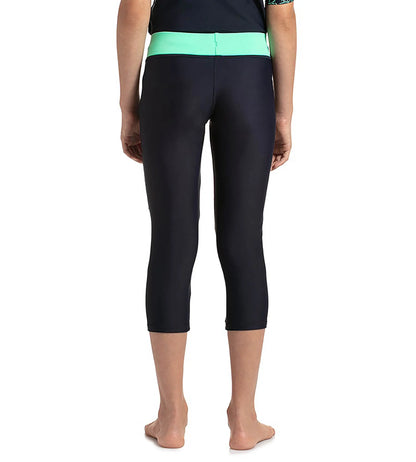 Girls Polyamide Swim Active Capri - True Navy & Green Glow