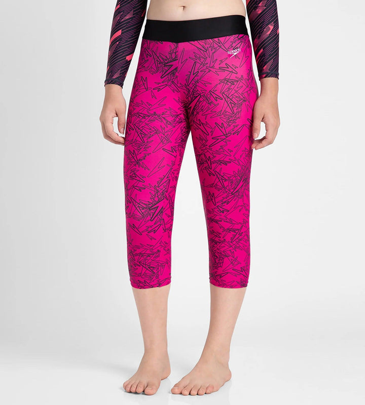 Girl's Endurance 10 Astropop Printed Swim Capri - Black & Electric Pink