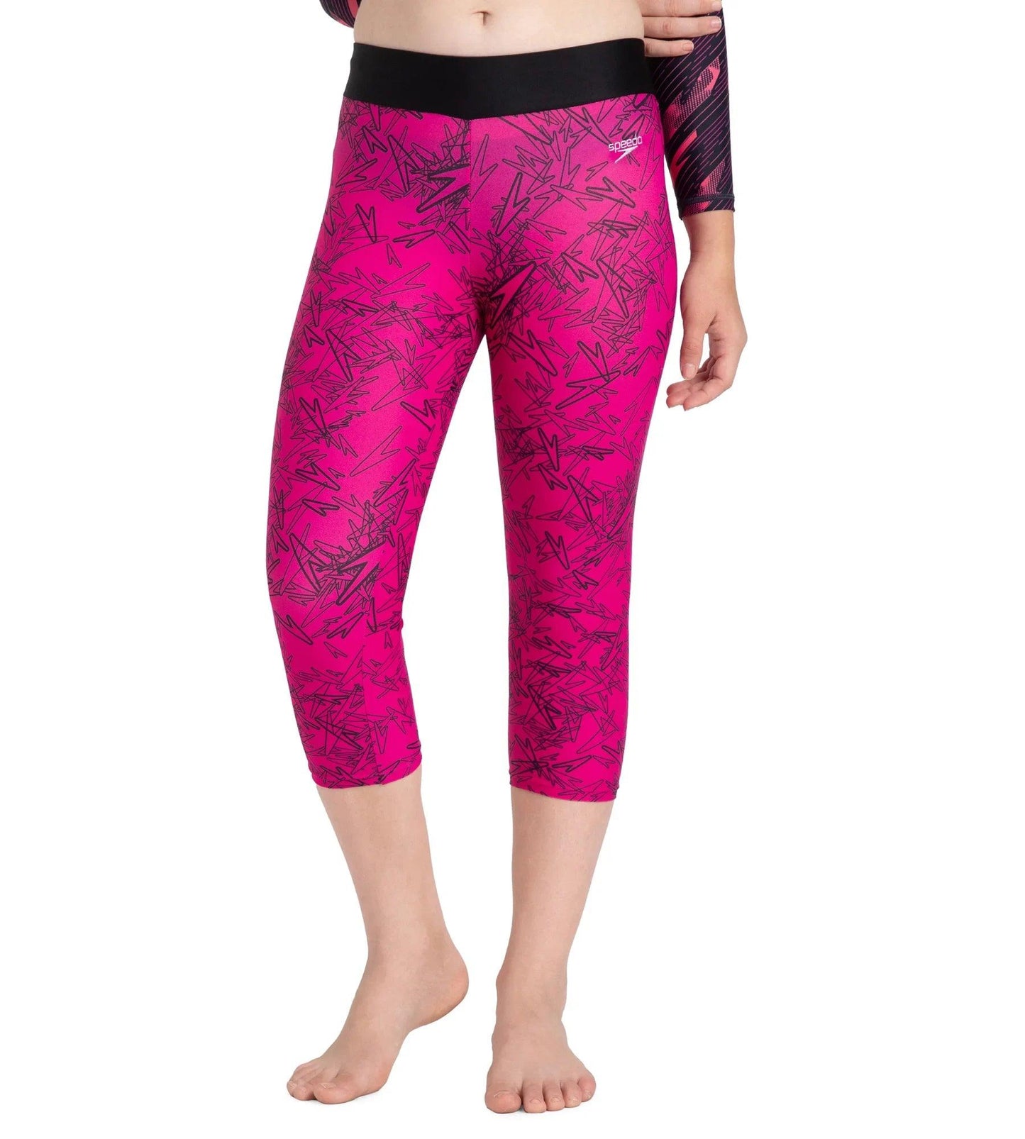 Girl's Endurance 10 Astropop Printed Swim Capri - Black & Electric Pink