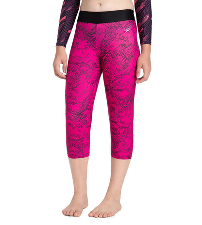 Girl's Endurance 10 Astropop Printed Swim Capri - Black & Electric Pink