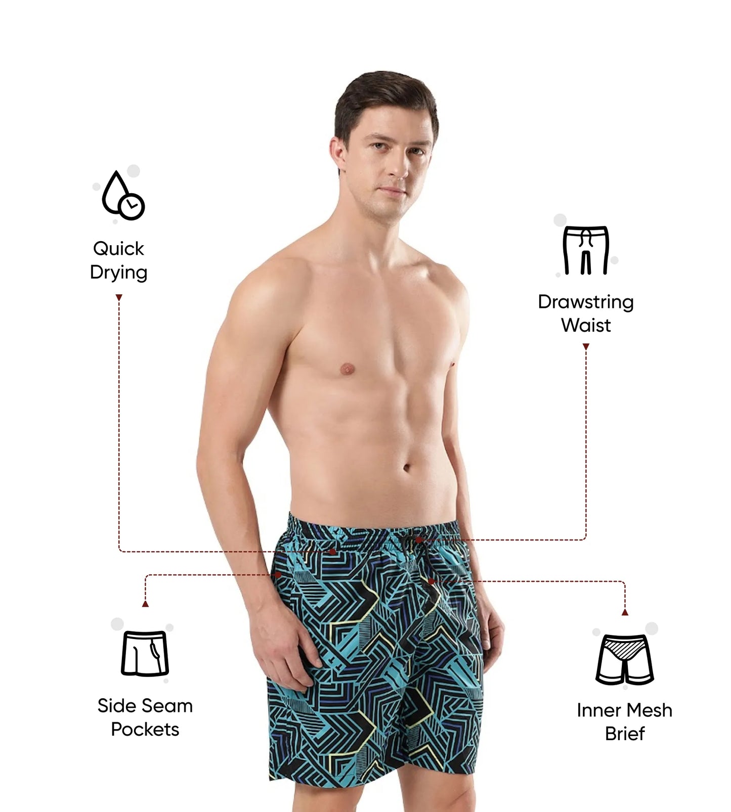 Men's Xpress Lite Essential Sport Printed Watershorts - True Navy & Aquarium