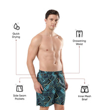 Men's Xpress Lite Essential Sport Printed Watershorts - True Navy & Aquarium