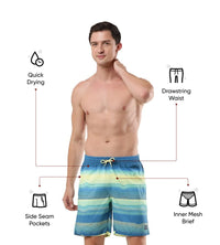 Men's Recycled Polyster Placement Printed Leisure Watershorts - Marine Blue & Pulcino