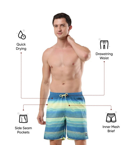 Men's Recycled Polyster Placement Printed Leisure Watershorts - Marine Blue & Pulcino