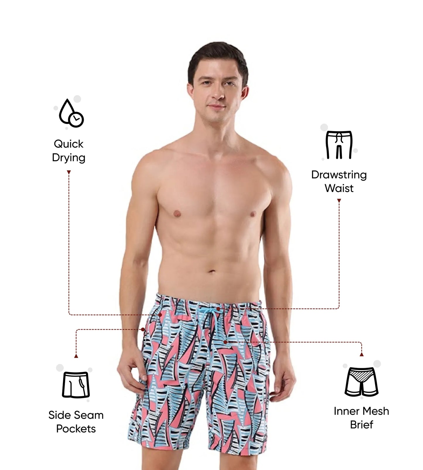 Men's Recycled Polyster Essential Printed Leisure Watershorts - Fandango Pink & Pure Blue