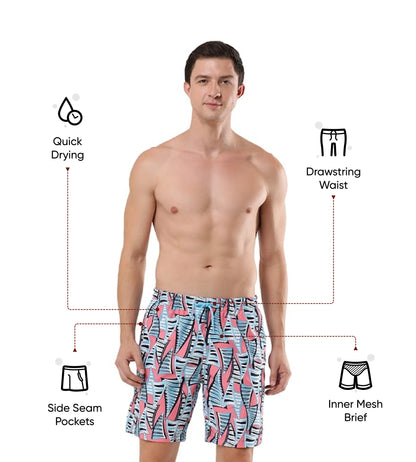 Men's Recycled Polyster Essential Printed Leisure Watershorts - Fandango Pink & Pure Blue