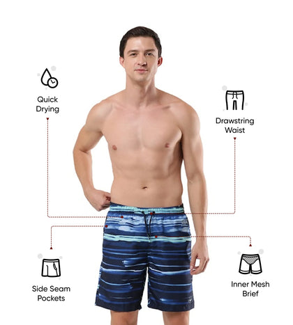 Men's Recycled Polyster Printed Leisure Watershorts - Pure Blue & Zaffre Blue