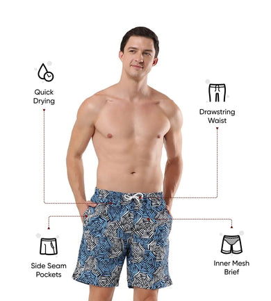 Men's Recycled Polyster Essential Printed Leisure Watershorts - Pure Blue & Tranquil Blue