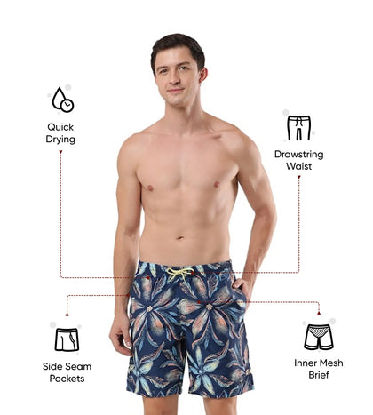 Men's Recycled Polyster Printed Leisure Watershorts - Pure Blue & Cerulean Blue