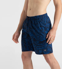 Men's 4 Way Flex Essential Printed Watershorts With Side Pockets - Peacoat & Turkish Sea