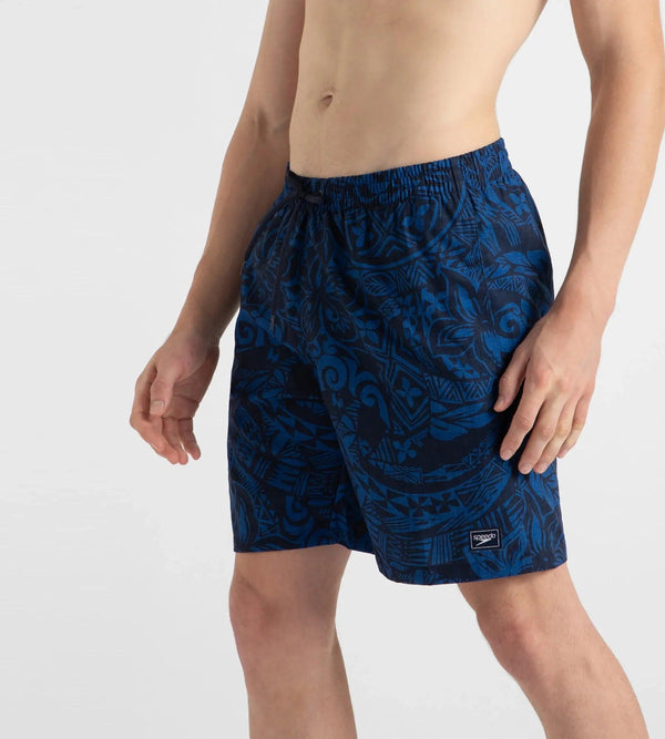 Men's 4 Way Flex Essential Printed Watershorts With Side Pockets - Peacoat & Turkish Sea