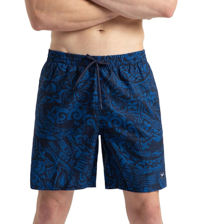 Men's 4 Way Flex Essential Printed Watershorts With Side Pockets - Peacoat & Turkish Sea