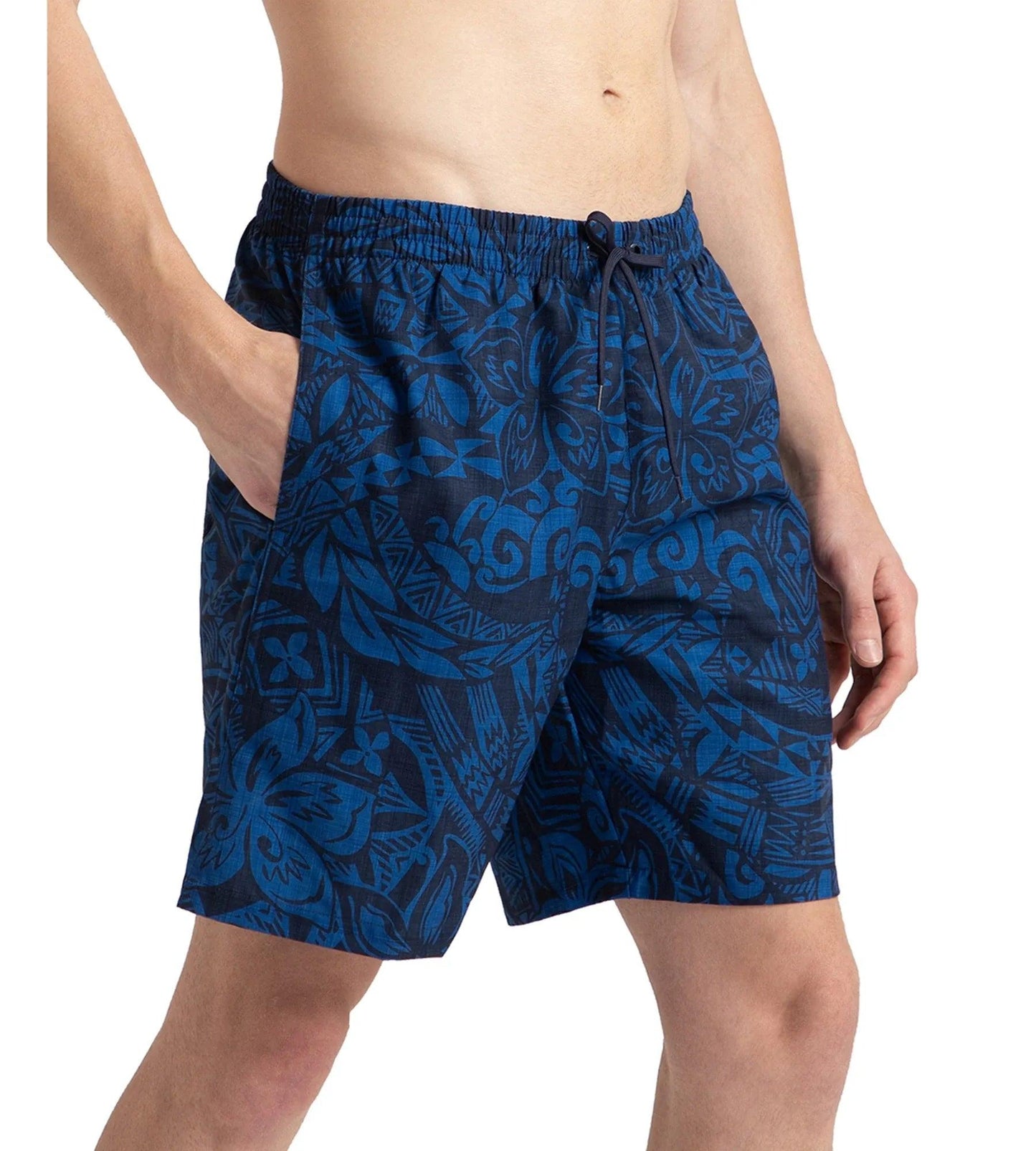 Men's 4 Way Flex Essential Printed Watershorts With Side Pockets - Peacoat & Turkish Sea