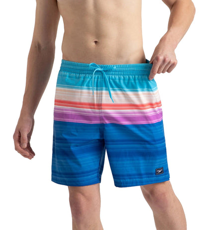 Men's 4 Way Flex Essential Printed Watershorts With Side Pockets - Turkish Sea, Picton Blue & Neon Violet