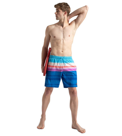 Men's 4 Way Flex Essential Printed Watershorts With Side Pockets - Turkish Sea, Picton Blue & Neon Violet