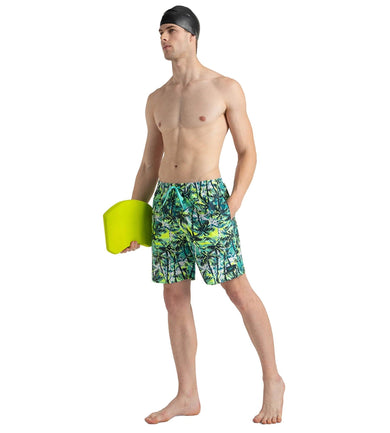 Men's 4 Way Comfort Stretch Essential Printed Watershorts With Side Pockets - Swell Green, Arctic Glass & Hyper Yellow